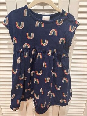 Hanna Andersson Navy Dress with Multicolor Rainbow Print 3t